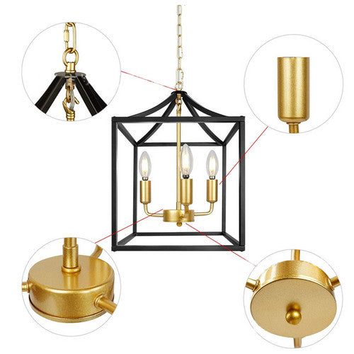 NoirLoom Black Gold 4-Light Lantern Chandelier