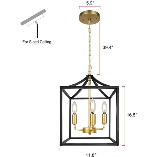 NoirLoom Black Gold 4-Light Lantern Chandelier