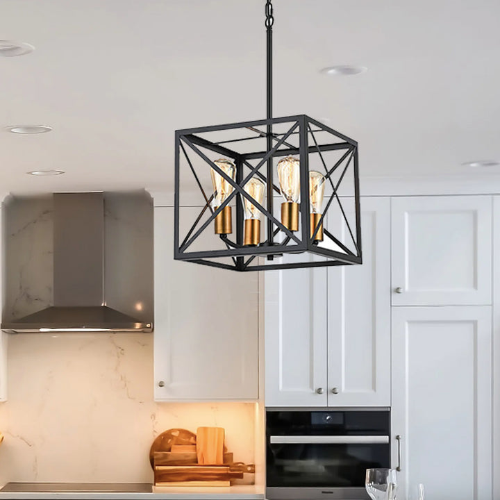 NoirGlow Industrial Cage Pendant Light