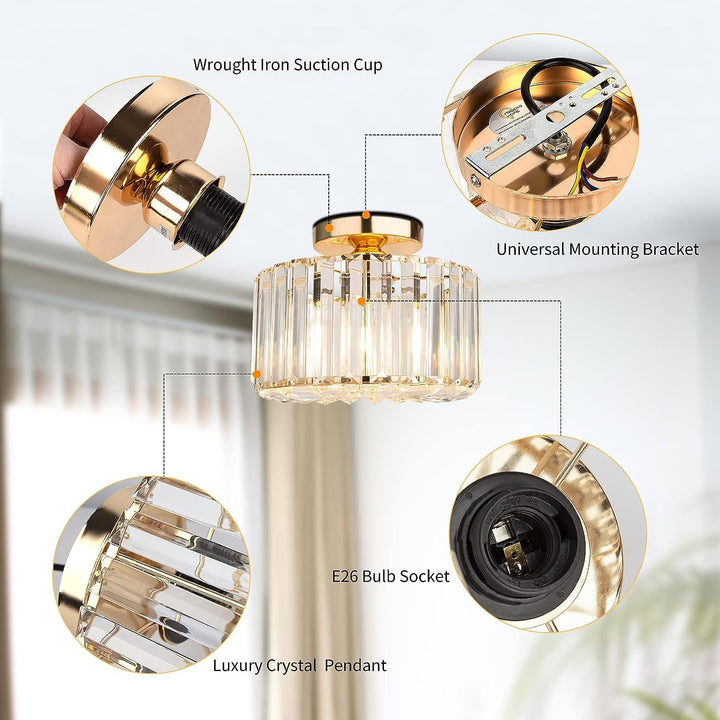 LuxeAura Gold Crystal Mini Flush Ceiling Light