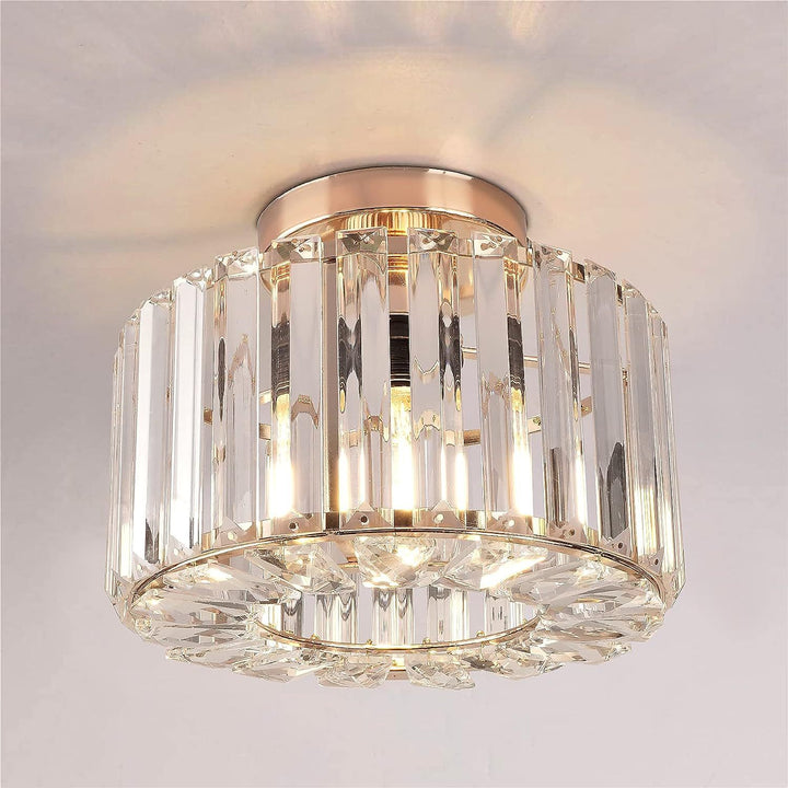 LuxeAura Gold Crystal Mini Flush Ceiling Light