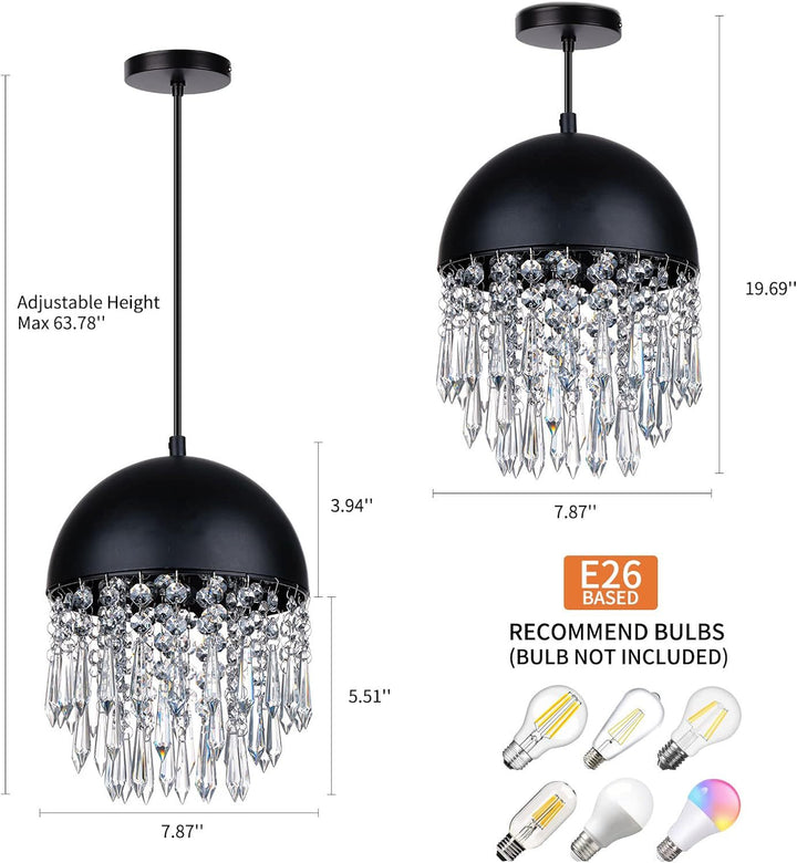 NoirGlow Crystal Elegance Adjustable Pendant Light