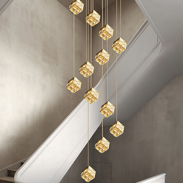 Cube Crystal Cluster Staircase Chandelier savingget