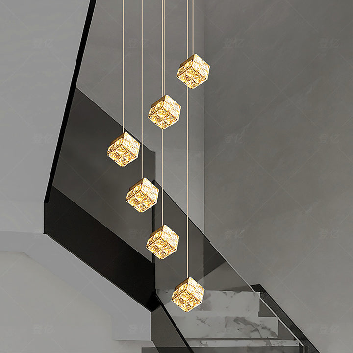 Cube Crystal Cluster Staircase Chandelier savingget