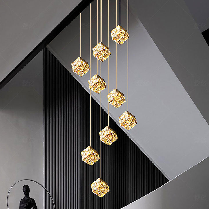 Cube Crystal Cluster Staircase Chandelier savingget