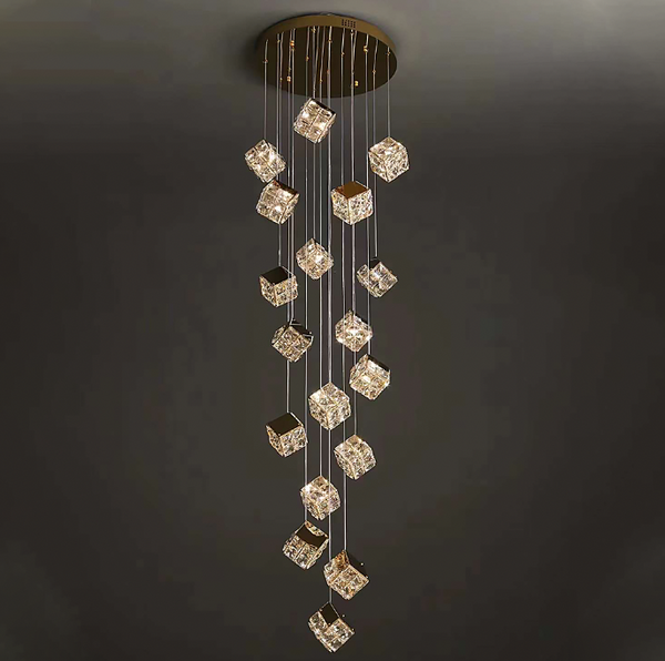 Cube Crystal Cluster Staircase Chandelier savingget