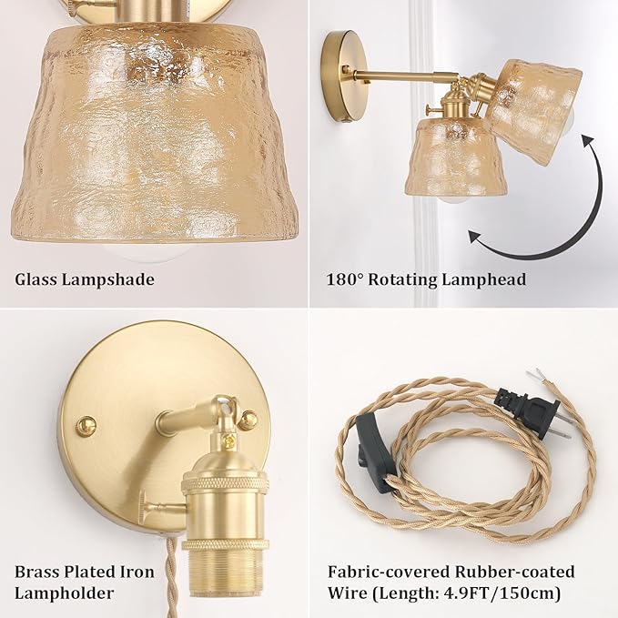 Adjustable Brass Plug-in Wall Sconce savingget