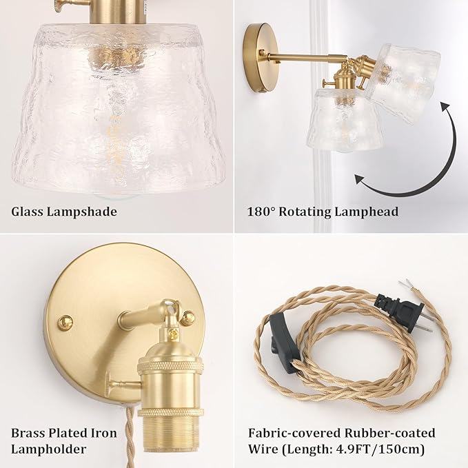 Adjustable Brass Plug-in Wall Sconce savingget