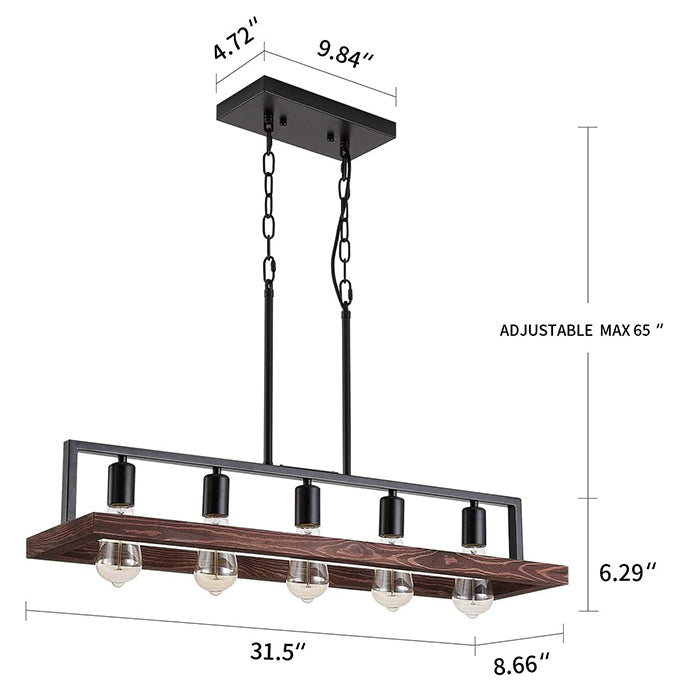 5-Light Black Wood Frame Light